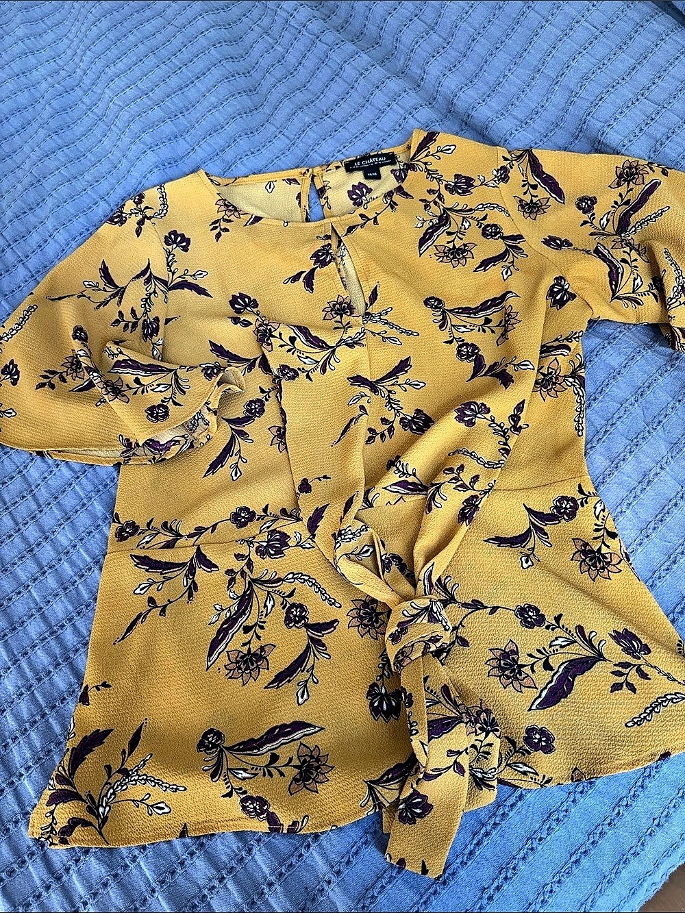 Le Château Floral Wrap Blouse Yellow & Purple Like New
